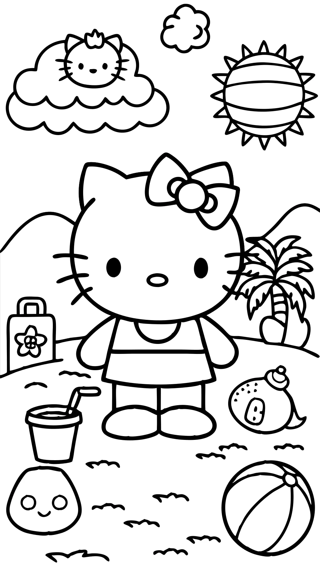 summer hello kitty coloring pages